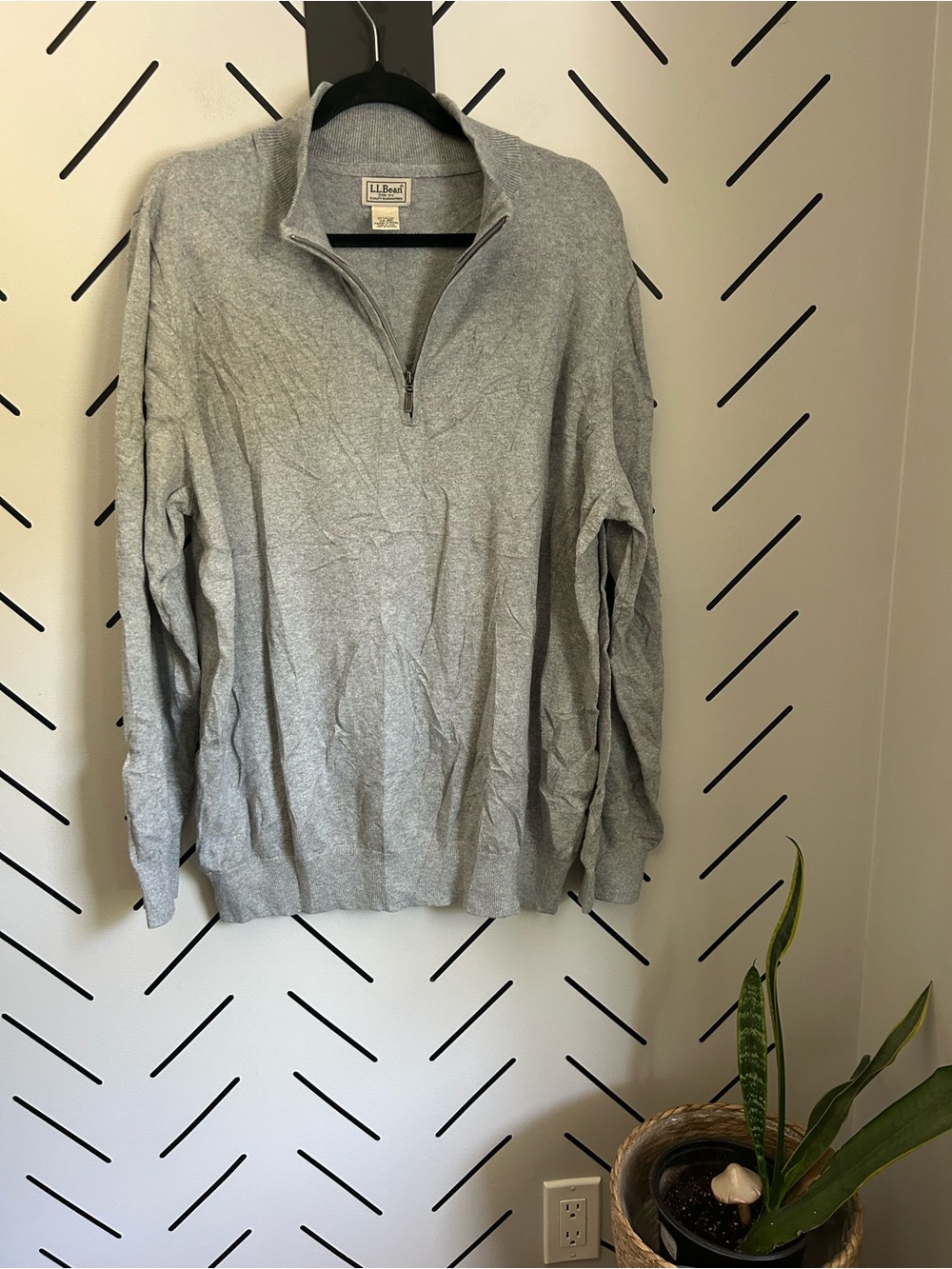 L.l. Bean grey cotton cashmere long sleeve quarter zip sweater